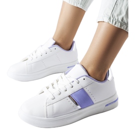 White sports shoes with a purple Marei accent White sports shoes with a purple Marei accent