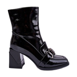 Leather Ankle Boots On Massive Heels With Decoration S.Barski MR870-99 Black Leather Ankle Boots On Massive Heels With Decoration S.Barski MR870-99 Black