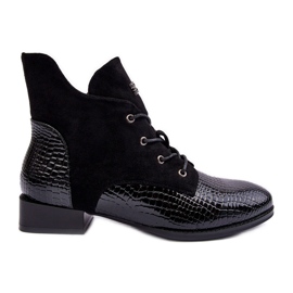 Vinceza Leather Flat Shoes with Animal Pattern Black Tianeta
