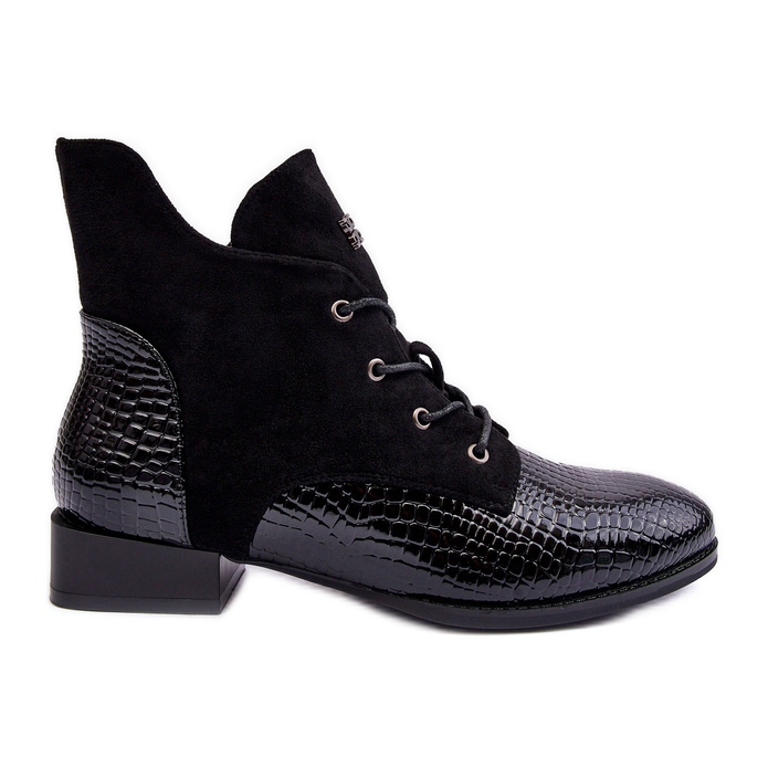 Vinceza Leather Flat Shoes with Animal Pattern Black Tianeta