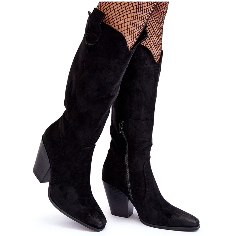 Black Suede Cowboy Boots with High Heels Tortana