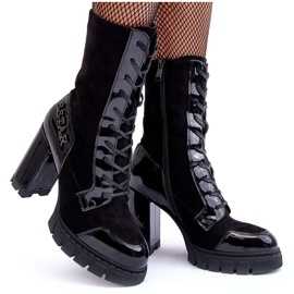 Lace-up leather ankle boots on a massive high heel, Black Khariah