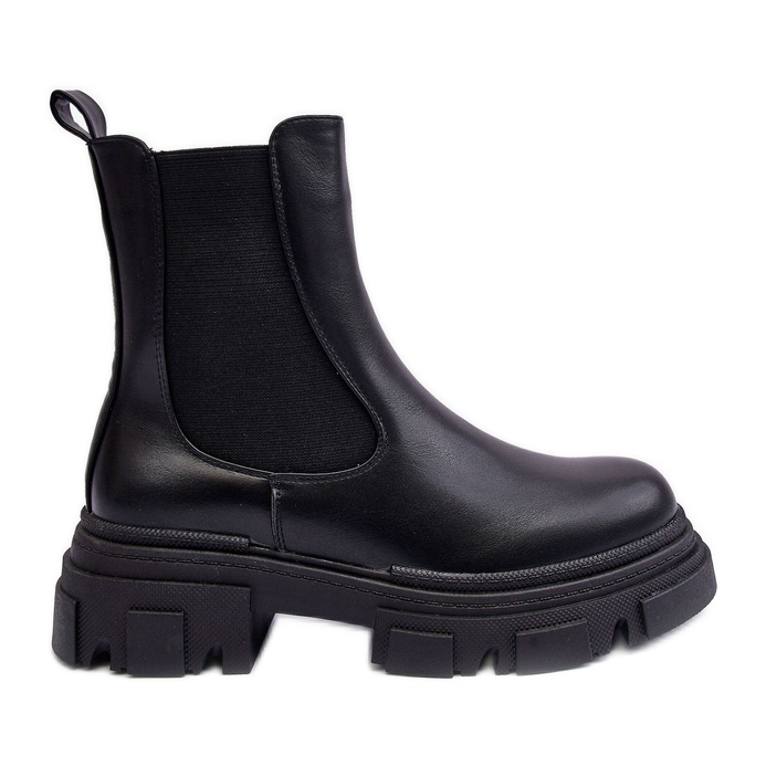 PS1 Black Solita Leather Chelsea Boots with Flat Heels and Platform PS1 Black Solita Leather Chelsea Boots with Flat Heels and Platform