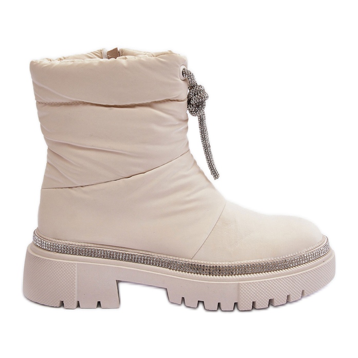PS1 Decorated Flat Heel Snow Boots Light Beige Plotia
