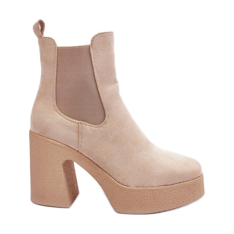 Suede Ankle Boots On A Massive High Heel Beige Sunilda
