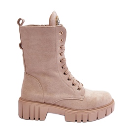Beige Marx Suede Worker Ankle Boots With Jewelry Decoration Beige Marx Suede Worker Ankle Boots With Jewelry Decoration
