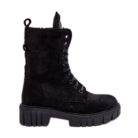Suede Worker Ankle Boots With Jewelry Decoration, Black Marx