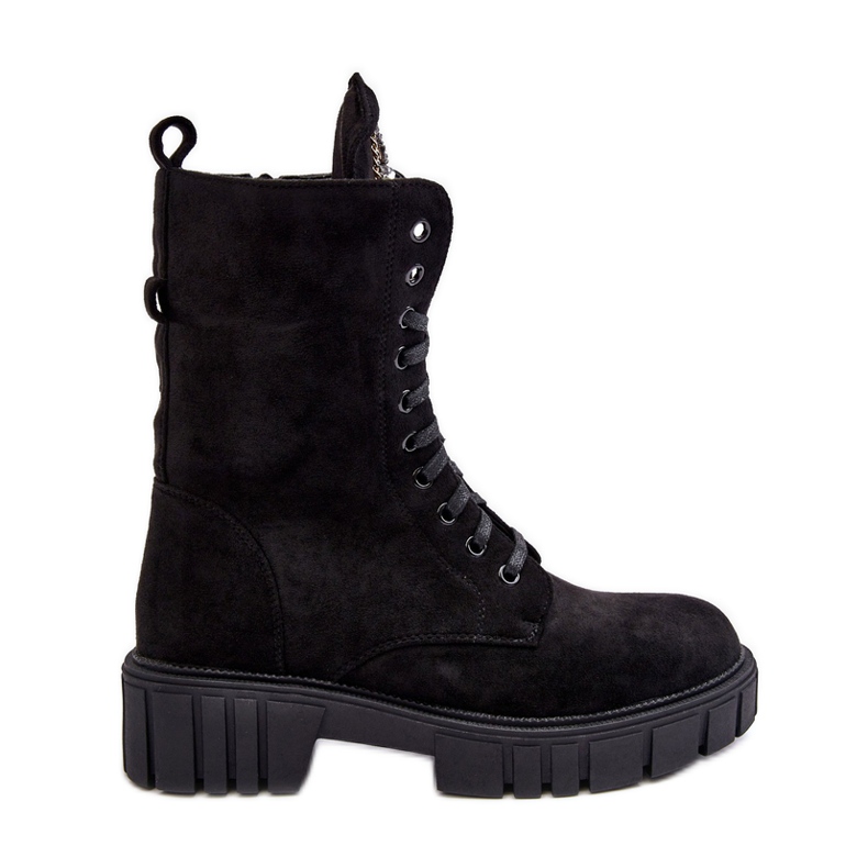 Suede Worker Ankle Boots With Jewelry Decoration, Black Marx
