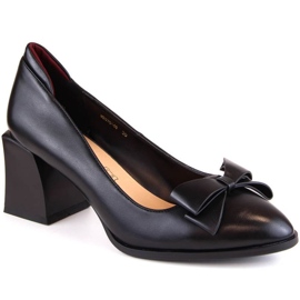 D&amp;A S.Barski Premium Collection W OLI229A black high-heeled shoes with a bow