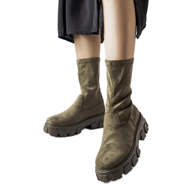 Green eco-suede sock boots by Pancrazio Green eco-suede sock boots by Pancrazio