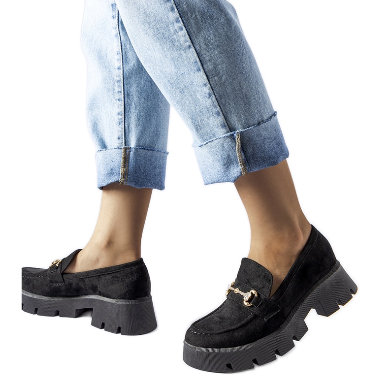 Black moccasins with a buckle and rhinestones by Gaiola Black moccasins with a buckle and rhinestones by Gaiola