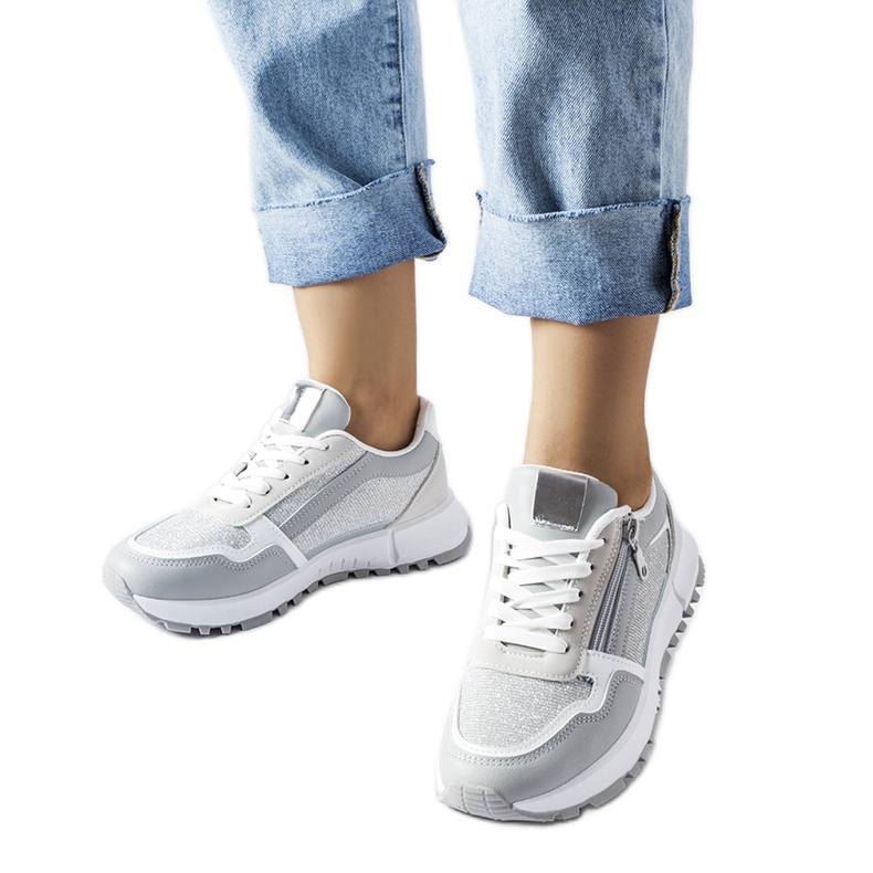 Gray and silver women's sneakers by Camuzzoni grey