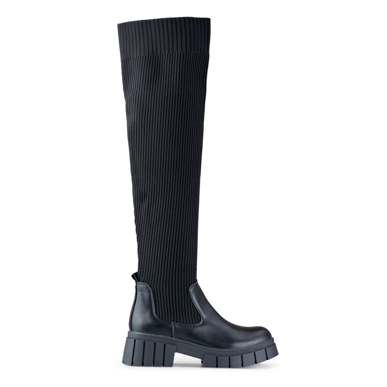 Black over-the-knee boots with an elastic upper