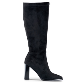 Black suede women's boots with a decorative toe