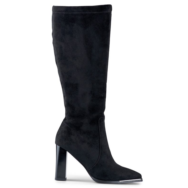 Black suede women's boots with a decorative toe