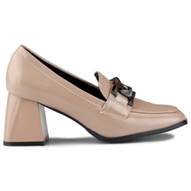 Beige patent leather women's loafers