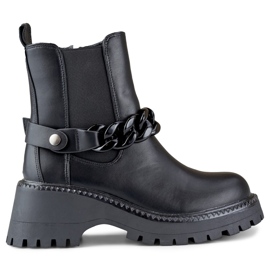 Women's black worker Chelsea boots with a detachable chain