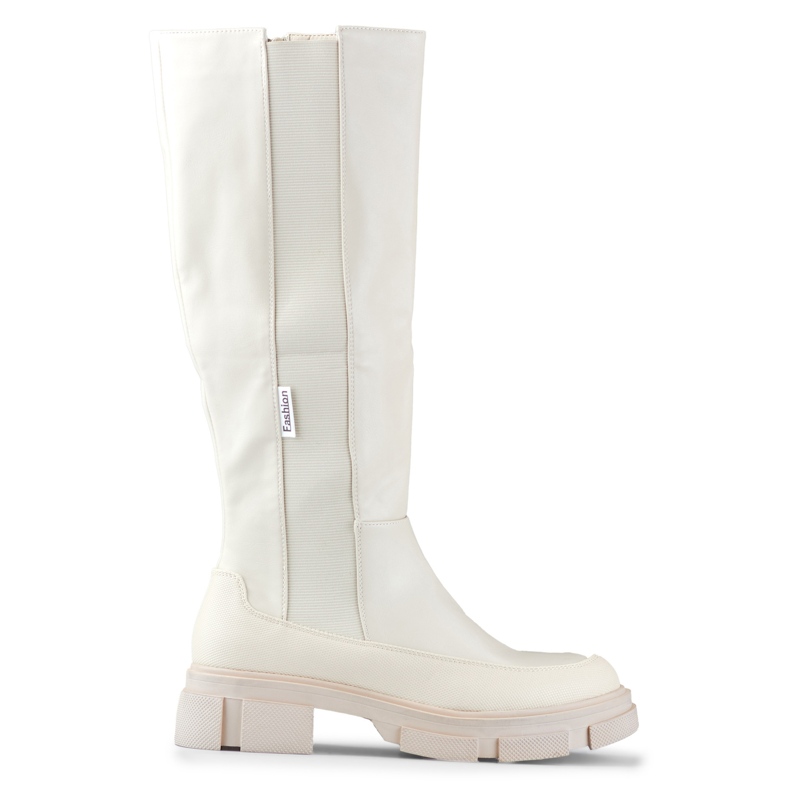 Beige women's boots with a flexible upper