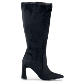 Black women's knee-high high-heeled boots