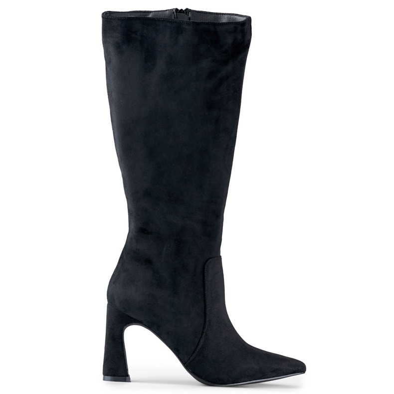 Black women's knee-high high-heeled boots
