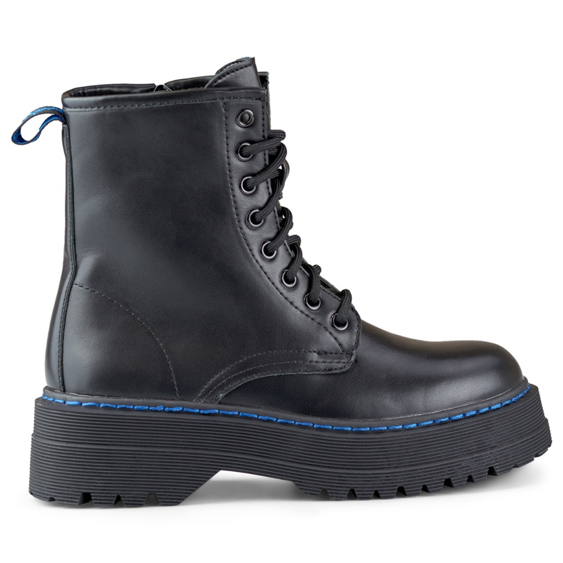 Classic women's lace-up workers' boots with a thick sole black