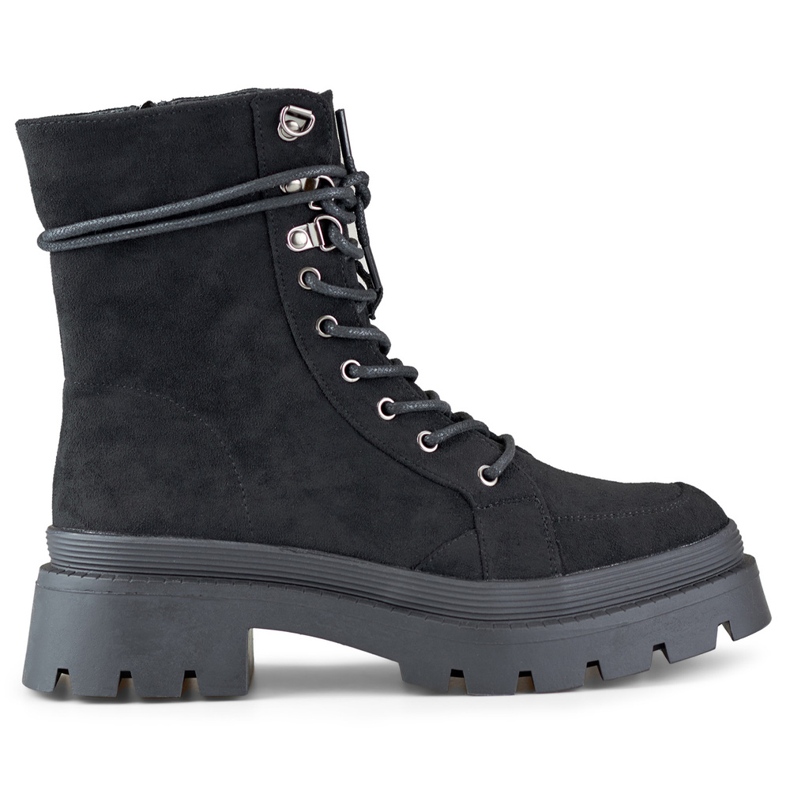 Women's black suede workers' boots with a thick sole