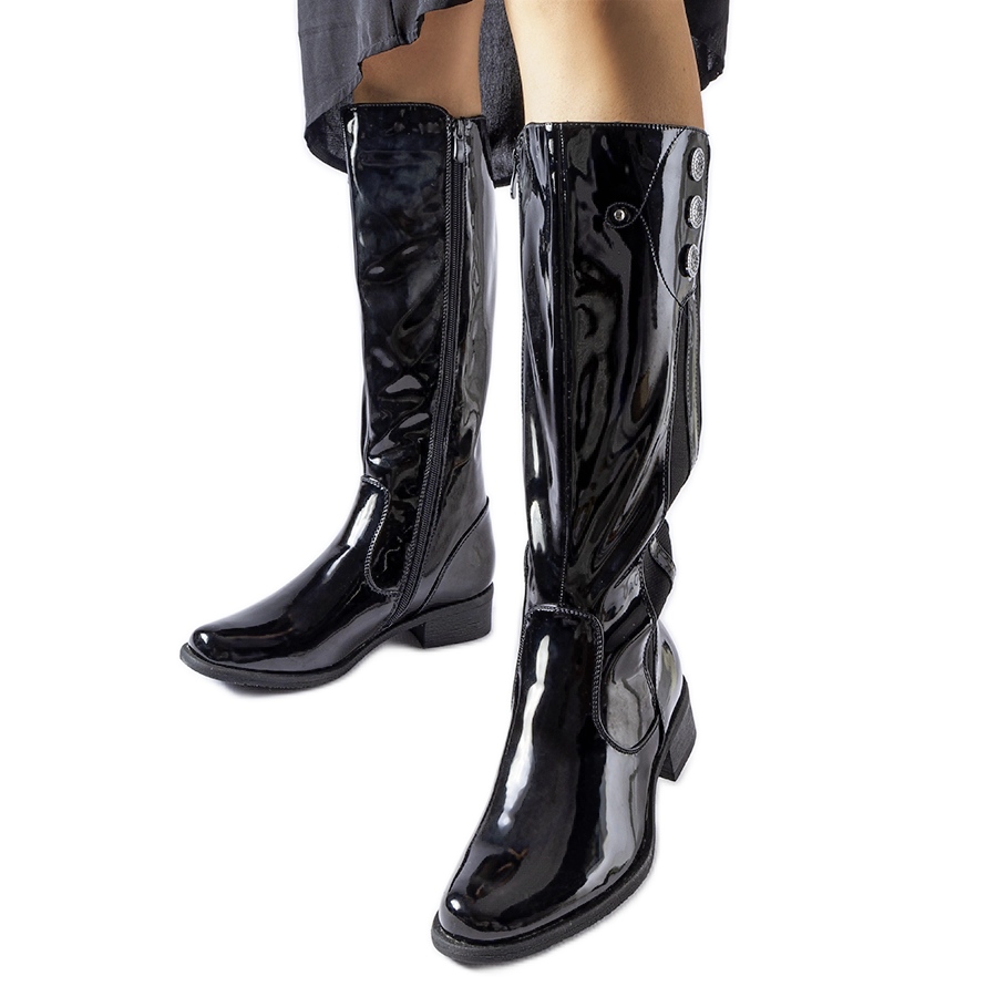 Black patent leather clearance riding boots