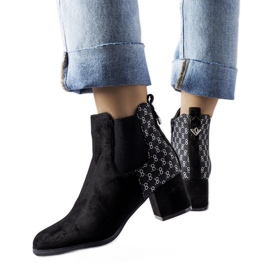 Black low-heeled boots, eco-suede Monte