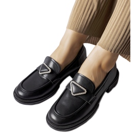Black moccasins decorated with Marsilius rhinestones