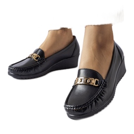 Black Lerino wedge buckle loafers