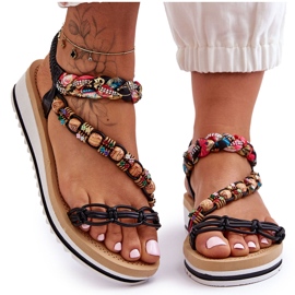 Comfortable women's wedge sandals with black beads