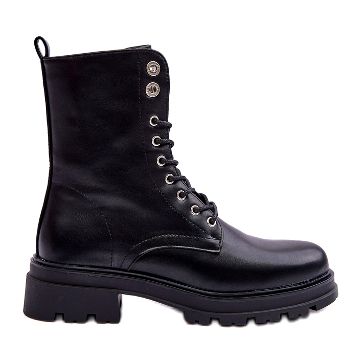 Women's eco-leather boots with a black decoration Women's eco-leather boots with a black decoration