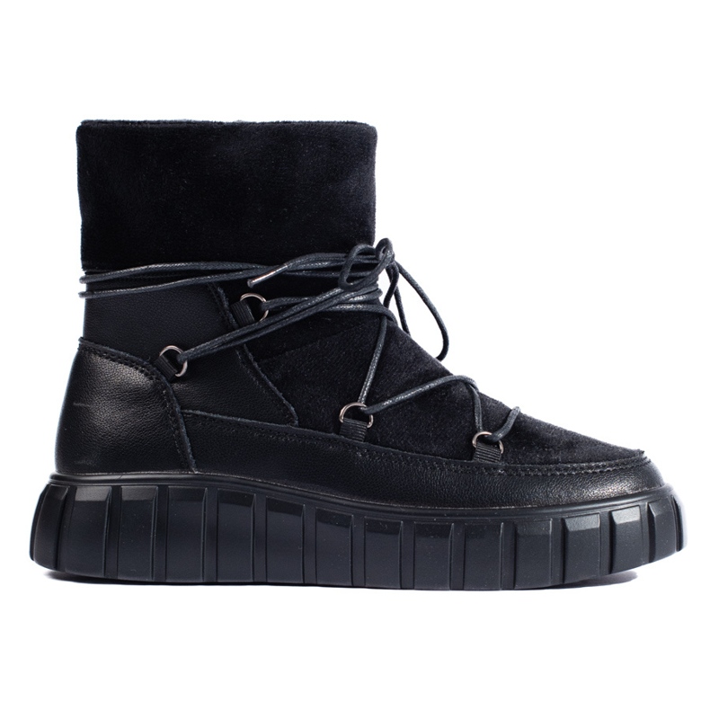 Vinceza black leather women's snow boots