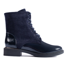 Navy blue women's lace-up workers' boots from Shelovet Navy blue women's lace-up workers' boots from Shelovet
