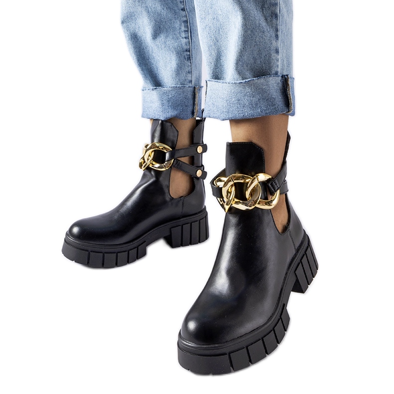 Black Lancaster chain ankle boots
