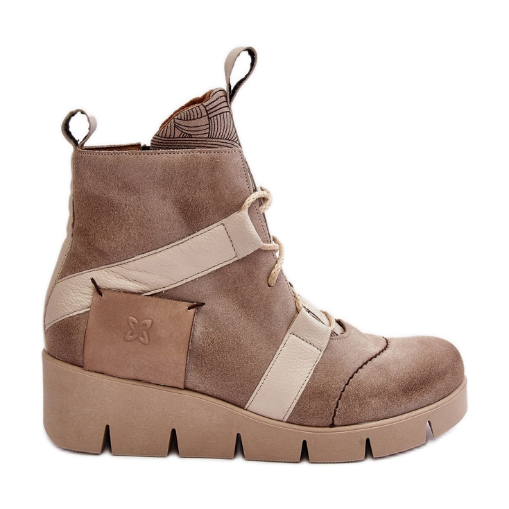Leather Wedge Ankle Boots Maciejka 06185-22 Light Beige