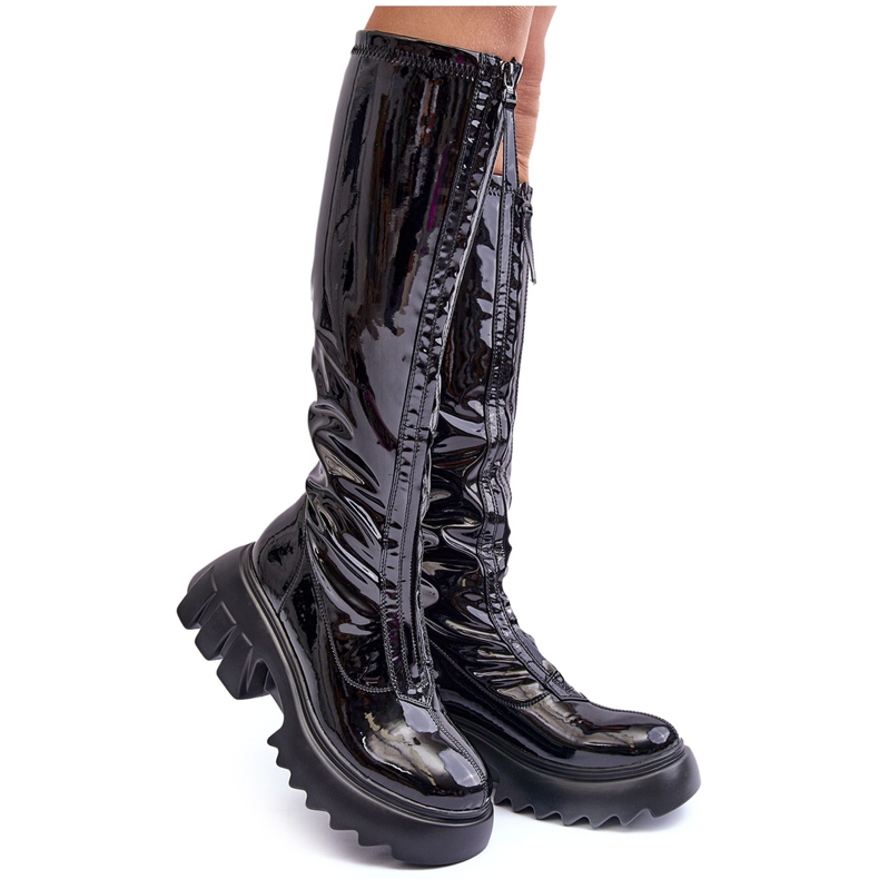 PS1 Patent leather boots on a massive platform with a zipper, Black Ringo