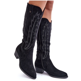 Suede Low Heel Cowboy Boots Black Lunah Suede Low Heel Cowboy Boots Black Lunah