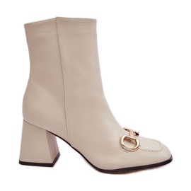 PH2 Beige Pamelinta leather high-heeled ankle boots with decoration