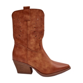 PH2 Camel Ursuline Leather Low-Heel Cowboy Boots brown