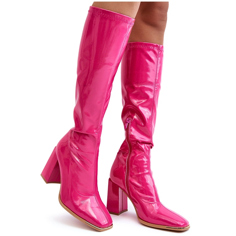 PS1 Patent High Heel Boots Above the Knee Fuchsia Mlokva pink