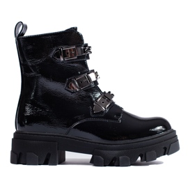 Patent black ankle boots on the Shelovet platform