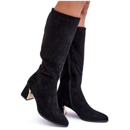 PS1 Black Suede High Heel Boots Inatris