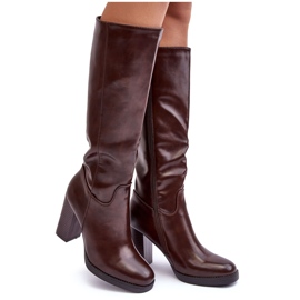 PS1 Elegant leather over-the-knee boots on a high heel, brown, Felsha