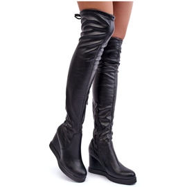 PS1 Black Ambre Leather Over-the-Knee Boots On A Wedge