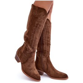 PS1 Suede Low Heel Cowboy Boots Brown Lunah