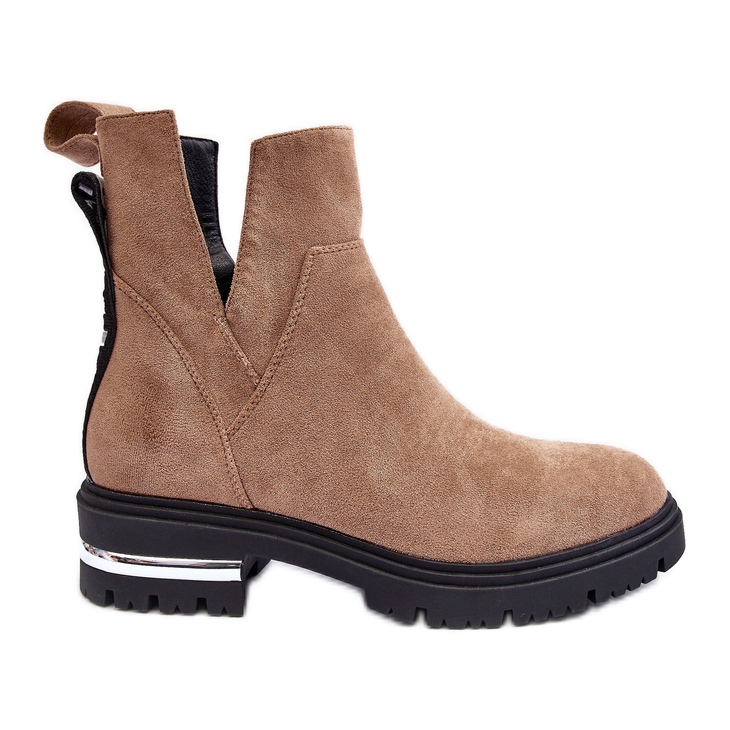 PS1 Suede Flat Boots With Cutouts, Beige Lamedella