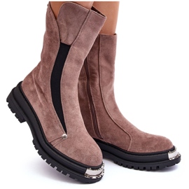 PS1 Suede Insulated Boots on a Flat Heel, Dark Beige Palimra