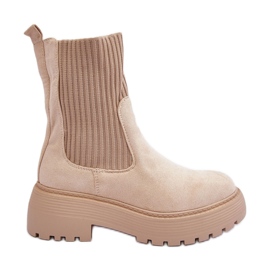 PS1 Suede Ankle Boots With A Sock On A Platform And A Flat Heel, Beige Rewam