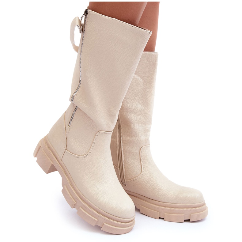 Mid-Calf Boots Light Beige Lizames